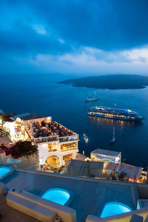 Fira by night, Santorini, Greece Santorini Fira, Greece Wallpaper, Santorini Grecia, Greece Santorini, Greek Isles, Santorini Island, Fairy Queen, Romantic Places, Santorini Greece