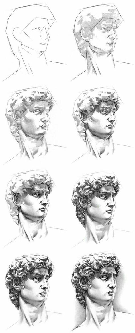 David Head Drawing, Statues Drawing Sketch, Pencil Sketches Reference, Drawing Reference Statue, How To Draw David Statue, Drawing Ideas Statue, Sketches Of Statues, Quick Pencil Drawings, Drawing Of A Statue