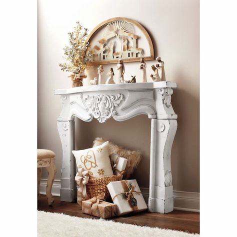 French Country Mantle, Shabby Chic Fireplace, Empty Fireplace Ideas, French Cottage Living Room, Mirror Over Fireplace, Faux Mantle, Country Fireplace, Faux Fireplace Mantels, Fake Fireplace