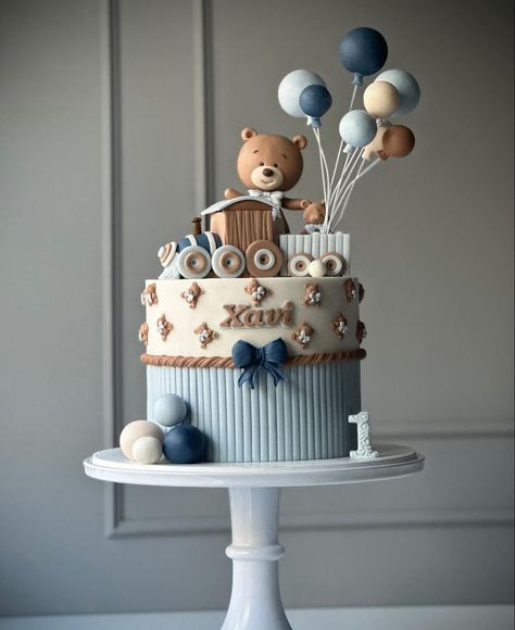 Teddy Bear Birthday Theme, Gateau Baby Shower Garcon, 1st Birthday Decorations Boy, Baby Cake Design, Teddy Bear Birthday Cake, Baby Shower Cakes Neutral, Half Birthday Baby, Baby Shower Oso, Half Birthday Cakes