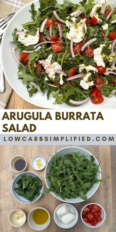 Burrata And Arugula Salad, Arugula Barata Salad, Keto Recipes With Burrata, Arugula Salad With Burrata, Keto Arugula Salad, Burrata Keto Recipe, Arugula Caprese Salad, Arugula Mozzarella Salad, Arugula Burrata Salad Recipes