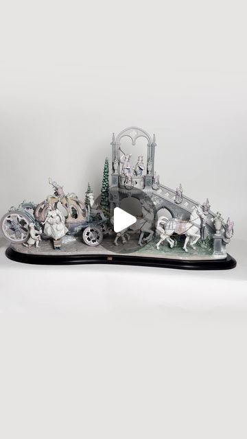 High Porcelain finish; Lladro backstamp. Signatures of three artists and designers. This item includes original box which measures 57"L x 29"W x 38"H. Base included which measures 45"L. Plexiglass display cover included which measures 54"L x 24.75"W x 27"H.

https://bid.lionandunicorn.com/lots/view/4-DYEY1N/cinderellas-arrival-1001785-ltd-lladro-porcelain-figurine Lion And Unicorn, Spanish Names, Lladro Porcelain, Lladro Figurines, Spanish Art, Cinderella Castle, Porcelain Figurine, Porcelain Art, Porcelain Flowers