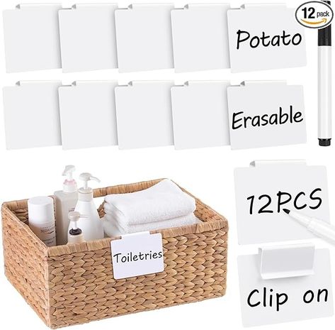 Amazon.com : Utron 12pcs White Basket Labels, 3.5x2.7” Basket Labels Clip On, Bin Labels Clip On, Removable PVC Clip On Labels for Storage Bins Label Holders : Office Products Labels For Storage Bins, Basket Labels, Label Clips, Fabric Storage Cubes, Label Ideas, White Basket, Bin Labels, Wicker Storage, White Baskets