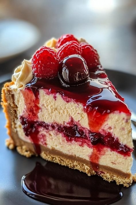 Decadent Peanut Butter & Jelly Cheesecake Recipe! 🍰 Pb&j No Bake Cheesecake, Peanut Butter Jelly No Bake Cheesecake, Jelly Cheesecake Recipes, Peanut Butter Jelly Pie, Pb&j Cheesecake, Peanut Butter Jelly Cheesecake, Peanut Butter And Jelly Recipes, Juniors Cheesecake Recipe, Pbj Cheesecake