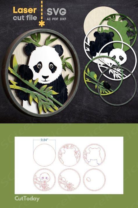 Laser Cut Wood Jewelry, Panda Svg, Diy Laser Cut, Laser Cut Decor, Giant Pandas, Laser Cut Wood Crafts, Laser Engraved Ideas, Charming Home, Wall Art Unique