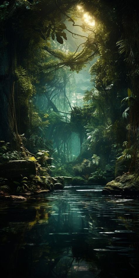 Dungeon Art Concept, Dark Fantasy Forest Art, Fantasy Scenery Art, Dark Rainforest, Mythical Landscapes, Fantasy Forest Art, Fantasy Jungle, 숲 사진, Dream Landscape