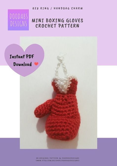 Crochet Boxing Gloves Pattern Free, Crochet Boxing Gloves, Ring Crochet, Crochet Ornament Patterns, Glove Pattern, Crochet Gloves Pattern, Keychain Craft, Boxing Glove, Crochet Keychain Pattern