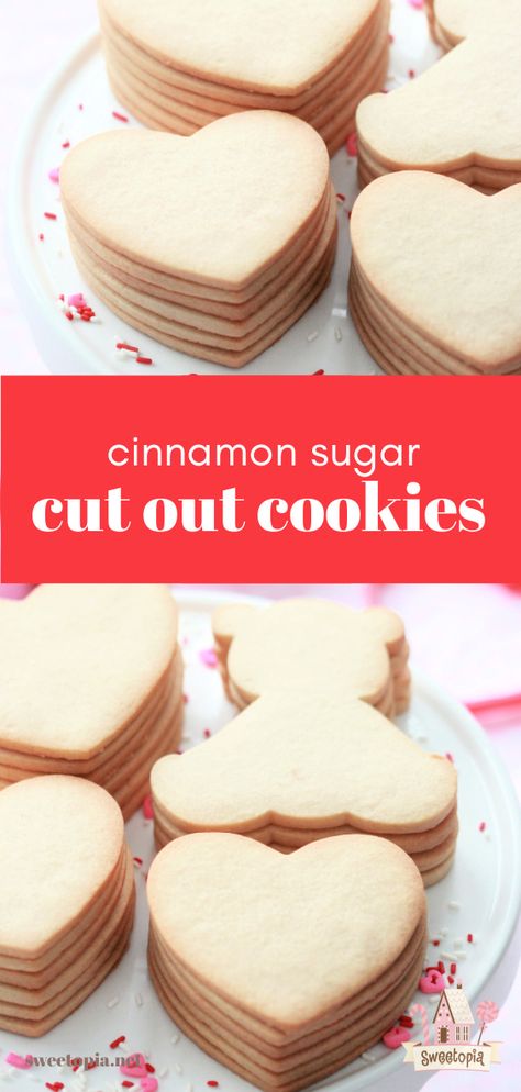 Sugar Cut Out Cookies, Cinnamon Sugar Cookies Recipe, Cinnamon Cookies Recipes, Roll Out Sugar Cookies, Cookies Valentines, Cinnamon Sugar Cookies, Cut Out Cookie Recipe, Basic Cookies, Brown Sugar Cookies