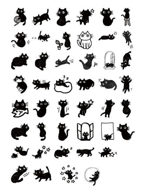 Scrapbook Ideas Cats, Black Cats Cartoon, Cute Stickers Black And White, Scrapbook Stickers Png, Cool Stickers Printable, Card Stock Crafts, Cool Stickers Aesthetic, Journal Stickers Free Printable, Cute Black Cat Art