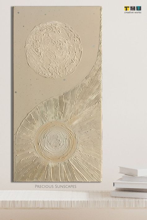 Sun Texture Art, Textured Sun Painting, Yin Yang Art Abstract, Moon Texture Art, Moon Painting With Texture, Waves Textured Art, Textured Canvas Art Sun, Yin Yang Painting, Sun Texture