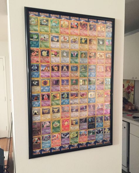 Pokemon Bedroom, Trading Card Display, Pokemon Decor, Pokemon Room, Pokemon Craft, Apartment Art, Old Cards, Gamer Room, Big Boy Room