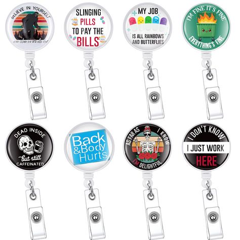 PRICES MAY VARY. Assorted styles: there are 8 pieces retractable badge reels, come with 8 different styles, transparent surfaces wonderfully display the beauty inside, featuring cute and fun patterns, will make your badge reel full of personality and eye-catching Retractable design: the retractable rope can be extended up to approx. 60 cm/ 23.6 inches, long enough and you can pull it easily, allows quick and easy access to open the door or scan ID without take it off, you can use it on your coll Student Name Tags, Selling Ideas, Funny Nurse Quotes, Nurse Badge Holders, Retractable Badge Holder, Chasing Dreams, Id Badge Reels, Nurse Doctor, Fun Texts