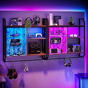 Floating Shelves With Led Lights, Shelves With Led Lights, Wine And Coffee Bar, Games Room Inspiration, Kitchen Floating Shelves, Wall Mounted Shelf, Kitchen Wall Shelves, Gaming Room Decor, Bathroom Furniture Storage