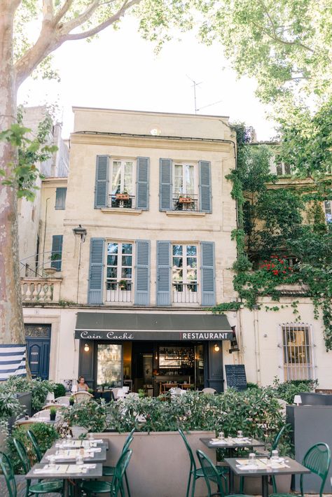 Blue Shutters, Outdoor Cafe, Tea Rooms, Inspire Me Home Decor, Provence France, French Countryside, Avignon, French Riviera, France Travel