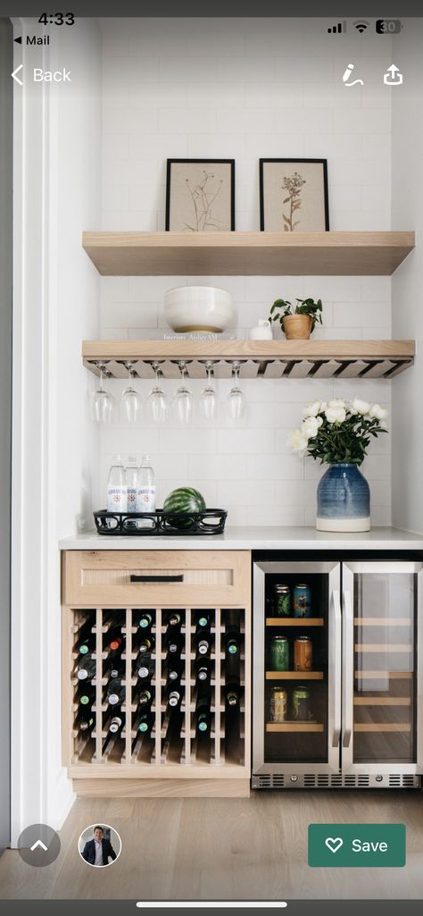 Bar In Alcove Built Ins, Wine Rack In Fireplace, Basement Dry Bar Ideas Small Spaces, Beverage Center In Kitchen, Built In Bar Nook, Small Dry Bar Ideas, Small Built In Bar, Custom Bar Cabinet, Basement Dry Bar Ideas