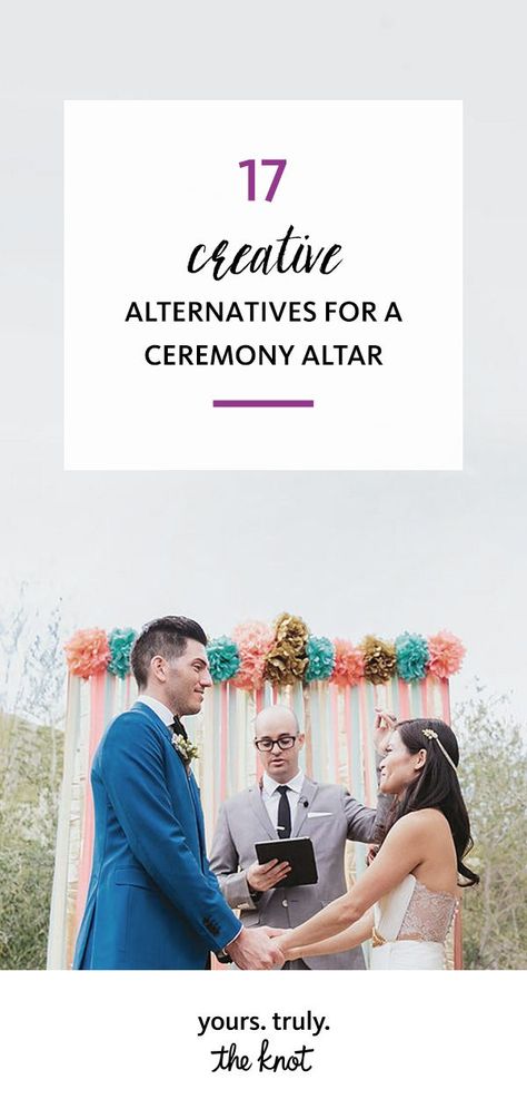 Throw a spin on the traditional wedding ceremony with one of these creative altar ideas. Alternative Wedding Arch, Wedding Arch Alternatives, Arch Alternatives, Band Setup, Wedding Ceremony Backdrop Ideas, Ceremony Backdrop Ideas, Traditional Wedding Ceremony, Unique Wedding Ceremony, Altar Ideas