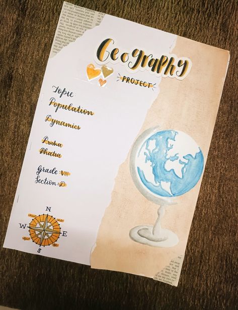 First Page Of Project Geography, Geography Portfolio Cover Page, First Page Of Project Social Science, Geography Project Ideas Creative, Geography Calligraphy Design, Geography Project Front Page Design, Social Assignment Cover Page Ideas, Geo Project Cover Page, Aesthetic Chart Ideas For School