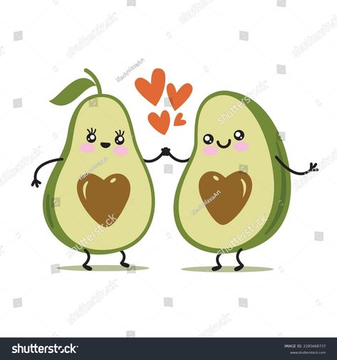 Cute cartoon avocado couple holding hands, Valentine's day greeting card Cartoons Holding Hands, Avocado Picture, Avocado Couple, Cartoon Avocado, Avocado Cartoon, Couple Holding Hands, Valentine's Day Greeting Cards, Crayon Art, Holding Hands