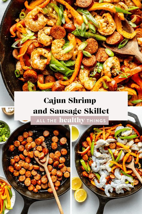 Shrimp And Sausage Skillet, Easy Cajun Shrimp, Cajun Shrimp And Sausage, All The Healthy Things, Sausage Skillet, Shrimp And Sausage, Easy Cajun, One Skillet Meals, Paleo Recipes Easy