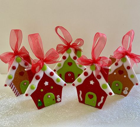 Christmas Ornaments — Store 1 — WITS END DESIGNS Glass Gingerbread House, Gingerbread House Ornament, Fused Glass Wall Art, Beaded Dragonfly, Fused Glass Plates, Glass Fusion Ideas, Wine Bottle Candles, Glass Christmas Decorations, Fused Glass Artwork