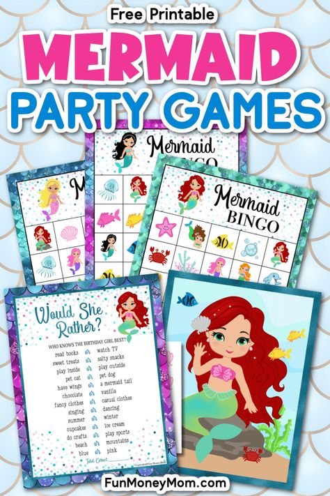 These free printable Mermaid Party Games are the perfect way to keep the kids entertained and having fun at your mermaid birthday party! Mermaid Birthday Games For Kids, Mermaid Bingo Free Printable, Mermaid Games For Kids, Mermaid Games For Party, Mermaid Party Activities For Kids, Mermaid Birthday Games, Mermaid Party Activities, Mermaid Activities For Kids, Mermaid Birthday Party Games