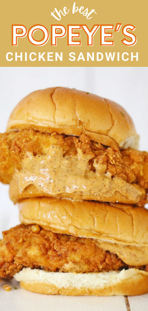 Popeyes chicken sandwich (copycat) Chicken Sandwich Sauce, Homemade Chicken Sandwich, Popeyes Food, Popeyes Spicy Chicken Recipe, Popeyes Chicken Sandwich Recipe, Popeyes Chicken Sandwich, Amazing Dinners, Spicy Sandwich, Quick Delicious Dinner