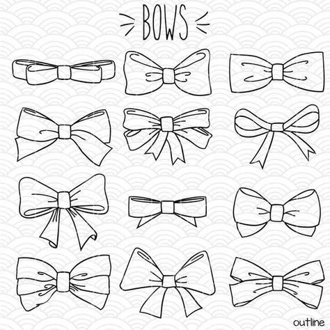 Hair Accessories Drawing, Ribbon Drawing, Bows Clipart, Accessories Drawing, Bow Drawing, Bow Designs, Bow Tie Hair, Bow Clipart, Fashion Illustration Collage