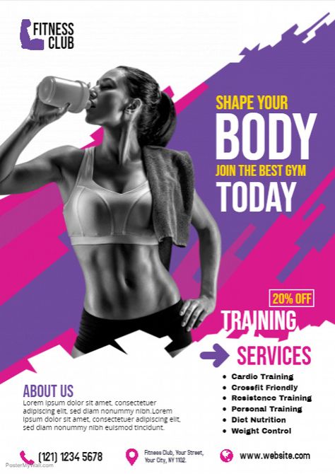 Gym Advertising, Fitness Flyer, Gym Poster, 21 Day Challenge, Workout Posters, Sports Flyer, Fitness Design, Weight Control, Gym Design