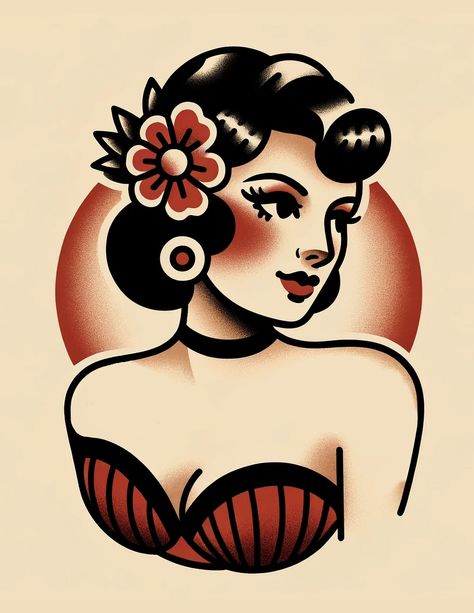 Vintage Pinup Traditional Tattoo Art Print - Etsy Traditional Tattoo Prints, Traditional Tattoo Woman, Traditional Tattoo Drawings, Lucky Tattoo, Traditional Style Tattoo, Oh My Goddess, Traditional Tattoo Design, Pin Up Tattoos, Traditional Tattoo Art