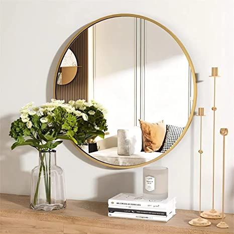 Makeup Bathroom, Image Wall, Circle Mirror, Vanity Makeup, Mirror Wall Bathroom, Iron Metal, Round Wall Mirror, Large Mirror, Gold Walls