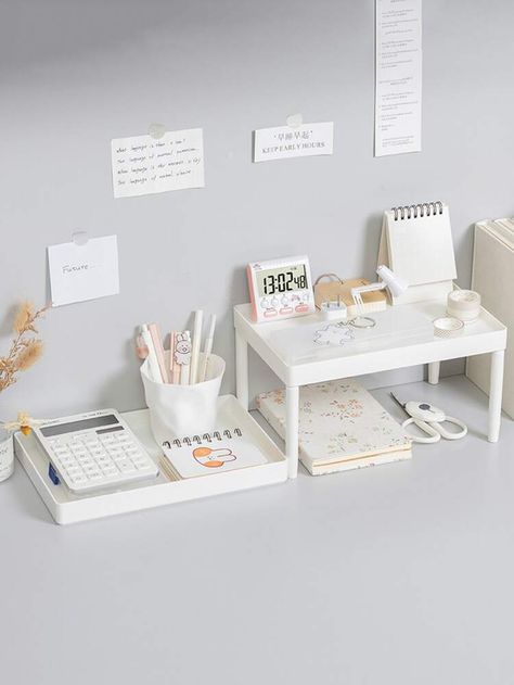 1pc Double Layer Desktop Storage Rack | SHEIN USA Study Desk Organization, Studie Hacks, Desk Organisation, Dream Desk, Study Desk Decor, Desk Layout, Desk Inspiration, Desk Makeover, Simple Desk