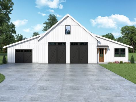 090G-0012: RV Carriage House Plan with Garage, Workshop, and Bonus Room Shop And House Combo Plans, Cottage Landscaping, Rv Garage Plans, Garage Outdoor, Garage Apartment Plan, Barn Plan, Farmhouse Garage, Carriage House Plans, Garage Apartment Plans