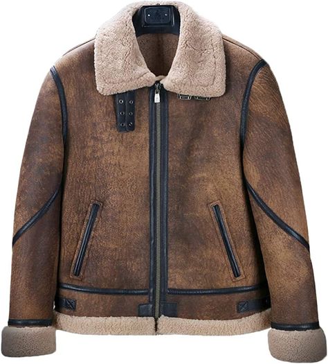 Denny&Dora New Shearling Coat Mens B3 Bomber Jacket Lapel Fur Coat Short Brown Leather Jacket (Retro Brown, M) at Amazon Men’s Clothing store Mens Shearling Coat, Fur Coat Brown, Short Fur Coat, Aviator Leather Jacket, Mens Fur Coat, Pilot Jacket, Mens Fur, Fur Leather Jacket, Sheepskin Jacket