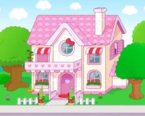 Hello Kitty And Friends House, Hello Kitty House Cartoon, Simple House Drawing, Kitty House, House Flipper, Game Roblox, House Flippers, Hello Kitty House, House Cartoon