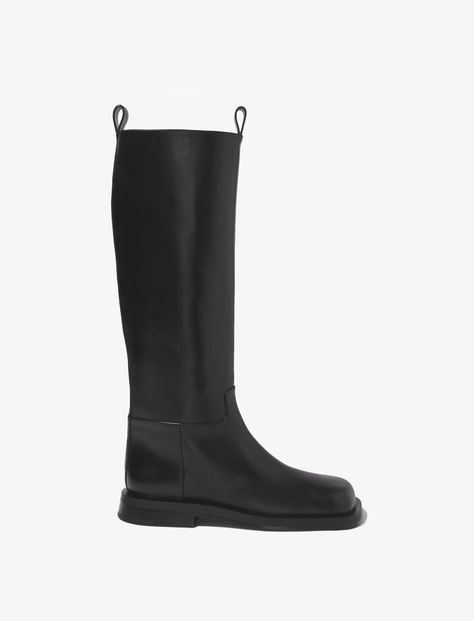 Square Toe Leather Boots, Proenza Schouler Shoes, Black Knee Boots, Boots Square Toe, Black Riding Boots, Bags And Shoes, Black Knees, Leather Pulls, Fall Shopping