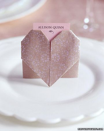 Paper Heart Place Cards Origami Wedding, Cards Craft, Heart Place, Origami Heart, Wedding Place Settings, Pink Bridal Shower, Shape Crafts, Pink Bridal, Paper Heart