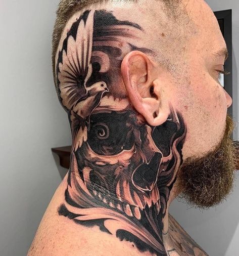 Next Level Tattoo, Jesus Tattoo Sleeve, Religious Tattoo Sleeves, Full Neck Tattoos, Wörter Tattoos, Chicanas Tattoo, Best Neck Tattoos, Side Neck Tattoo, Skull Art Tattoo