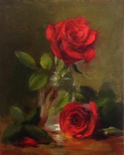 Red Roses Oil Painting, Red Artwork Painting, Rose Aesthetic Painting, Red Roses Drawing, Red Rose Drawing, Red Roses Painting, Red Roses Art, Rose In A Vase, Realistic Rose Drawing