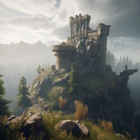 beautiful Ruined castle from witcher Fantasy Ruined Castle, Mountain Ruins Fantasy Art, Castle Ruins Fantasy Art, Ruined Castle Fantasy Concept Art, Abandoned Castle Fantasy Art, Fantasy Castle Ruins, Castle Ruins Art, Crumbling Castle, Highlands Castle