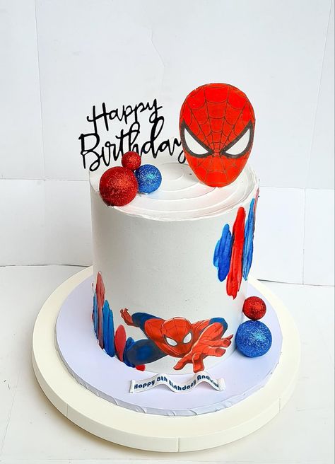 White Spiderman Cake, Spiderman Smash Cake, Simple Spiderman Cake, Simple Cake Designs For Boys, Spiderman Cake Birthday For Kids, Spider Man Cake Ideas, Spiderman Cake Birthday, Birthday Cake Spiderman, Spiderman Theme Cake