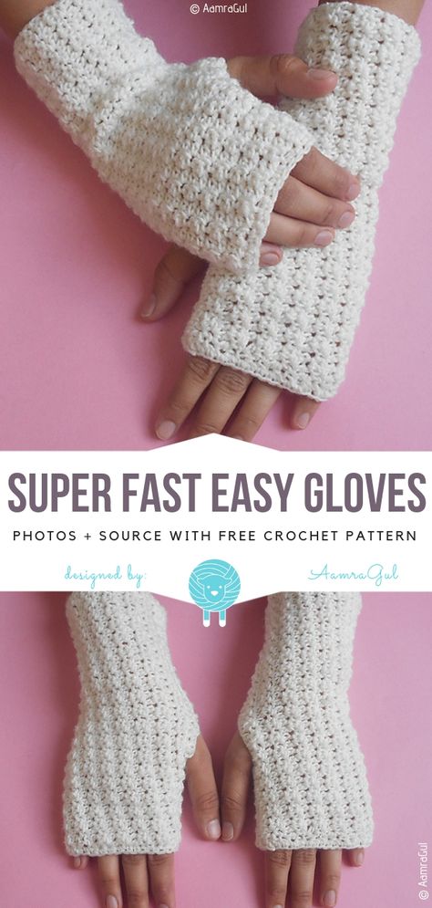 Super Fast Easy Gloves Free Crochet Pattern - Free Crochet Patterns Crocheted Fingerless Gloves, Crochet Gloves Free Pattern, Crochet Fingerless Gloves Free Pattern, Crochet Mitts, Crochet Hand Warmers, Crochet Wrist Warmers, Crochet Mittens Pattern, Fingerless Gloves Crochet Pattern, Glove Pattern