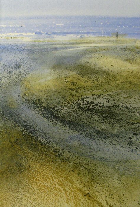 Naomi Tydeman Watercolour, Granulating Watercolor Painting, Naomi Tydeman, Watercolour Landscapes, Abstract Watercolor Landscape, Watercolour Landscape, Watercolor Water, Watercolour Inspiration, Seascape Art