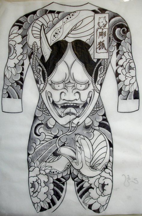 Artist: Arthur de Camargo Chest And Back Tattoo, Tattoo Homme, Oni Tattoo, 42 Tattoo, Full Tattoo, Japanese Oni, Yakuza Tattoo, Back Piece Tattoo, Japan Tattoo Design