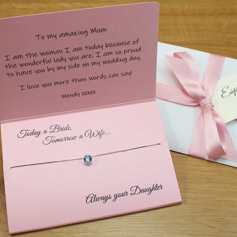 I'm sure every Mum out there would be completely blown away to receive this Mother of the Bride jewellery gift card on their daughter's wedding day. I make personalised jewellery gift cards for all occasions. Each piece of sterling silver jewellery is perfectly packaged and ready to gift, with optional gift messages printed directly into the card. #motherofthebride #bridetobe #bridetobe24 #essexwedding #ukwedding #weddingjewellery #weddingjewelry #weddinginspiration #esty #weddingtrends #lu... Mother Of The Bride Jewelry, Personalised Jewellery, Sterling Silver Jewellery, Jewellery Gift, More Than Words, Bride Jewellery, Love You More Than, Uk Wedding, Love You More