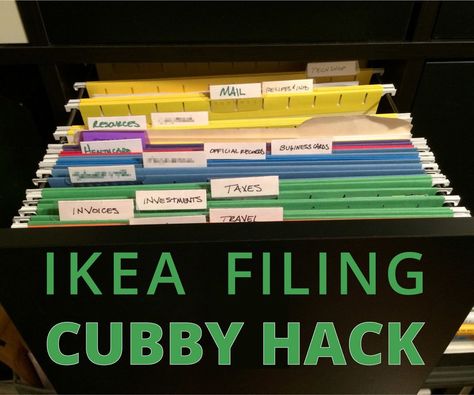 IKEA Expedit Filing Cabinet Hack: Like many nomadic friends, we own one of the Expedit units from IKEA. I has 5 cubbies down and across and since we live with limited storage space, this has been a useful addition to our apartment. Despite their widespread usage and clear dominanc... Office Storage Ideas, Expedit Hack, Wood Drawer Slides, Cabinet Hack, Little Brother Quotes, Hanging File Organizer, Ikea Expedit, Genealogy Chart, Hanging Folders