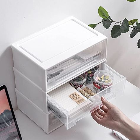 Small Desk Organization, Organizer Drawers, Clear Desk, Desktop Drawers, Kitchen Storage Boxes, White Office, Drawer Design, Desktop Organizer, Organize Drawers