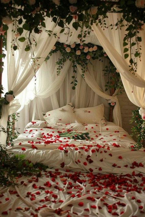 Wedding Night Room Decorations, Romantic Room Surprise, Best Master Bedrooms, Bedroom Decoration Ideas, Romantic Bedroom Decor, Flower Bedroom, Bedroom Decor For Couples, Luxury Furniture Living Room, Romantic Room