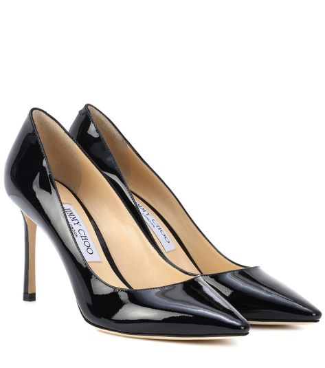 Jimmy Choo Romy 85, Christian Louboutin Shoes Outfit, Christian Louboutin Heels Outfit, Jimmy Choo Romy, Black Patent Leather Pumps, Glitter Pumps, Mid Heels Pumps, Evening Shoes, Patent Leather Pumps