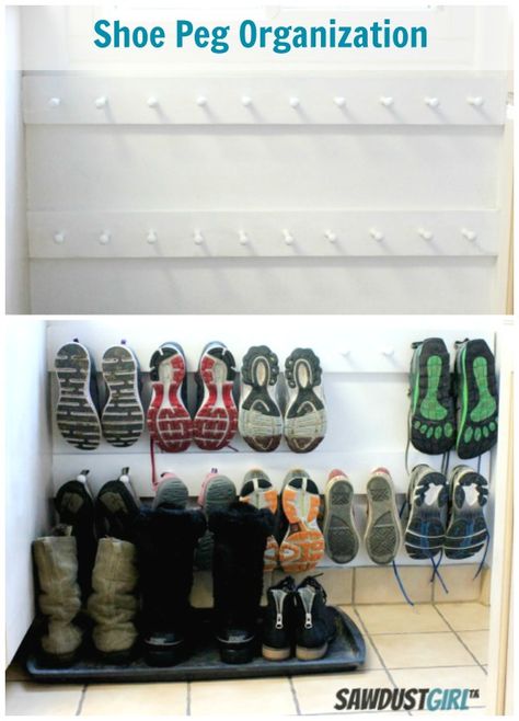 Super cheap and easy shoe organization from @Sawdust Girl. Easy Shoe Storage, Entry Organization, Sawdust Girl, Tiny House Talk, Tiny Apartments, Home Organization Hacks, Shoe Organizer, Shoe Storage, Closet Organization