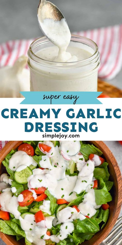 Garlic Salad Dressing Recipe, Garlic Ranch Dressing, Creamy Garlic Dressing, Garlic Salad Dressing, Garlic Dressing, Salad Dressing Recipes Healthy, Delicious Salad Dressings, Creamy Salad Dressing, Salad Dressing Recipes Homemade